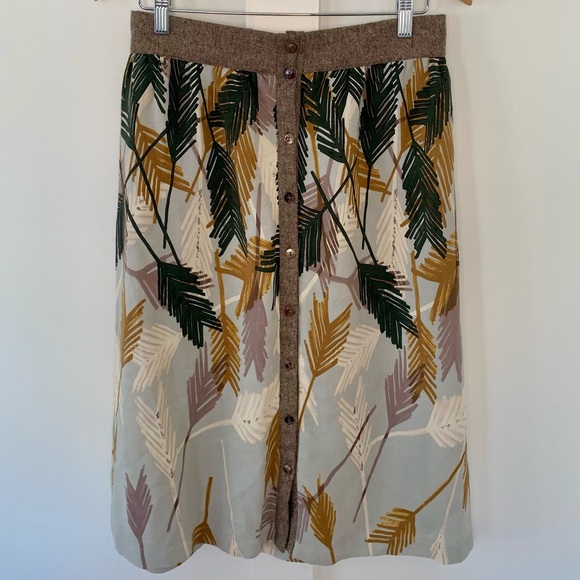 Anthropologie Edme & Esllyte Flurried Plumes Midi Skirt with wool blend trim - Picture 1 of 9